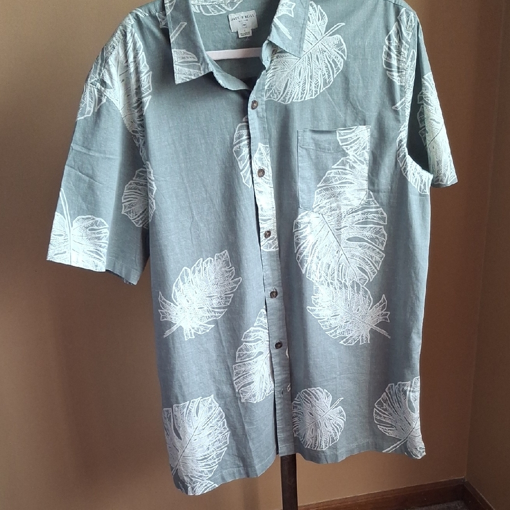 Jack ONiel Tropical Leaf Print Light Green Men Large